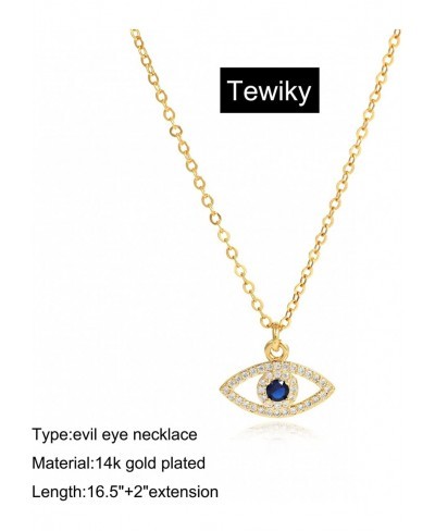 Evil Eye Necklace for Women Dainty Gold Necklace 14k Gold Plated Cubic Zirconia Evil Eye Pendant Necklace Aesthetic Simple Ch...