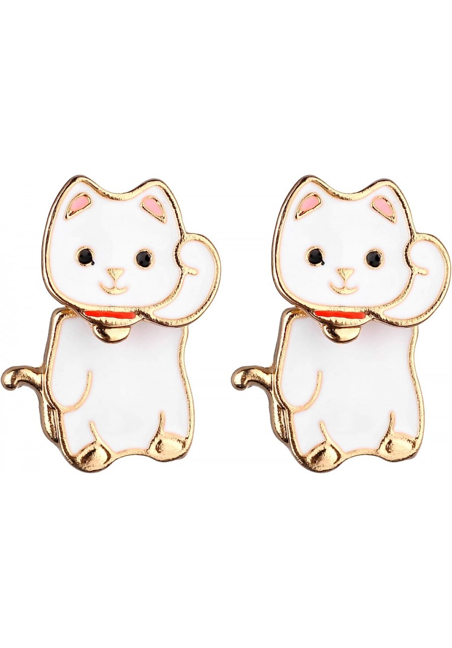 Maneki-neko Lucky Cat Front to Back Stud Earrings $10.39 Stud