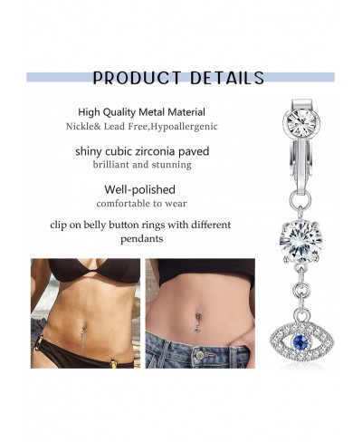 10Pcs Fake Belly Ring Dangle Belly Button Rings Dangling Navel Rings for Women Opal CZ Non Piercing Jewelry Clip on Belly But...