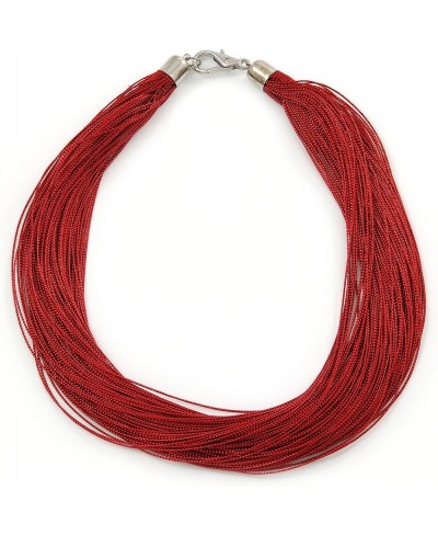 Multistrand Dark Red Silk Cord Necklace in Silver Tone - 40cm L $18.77 Chains