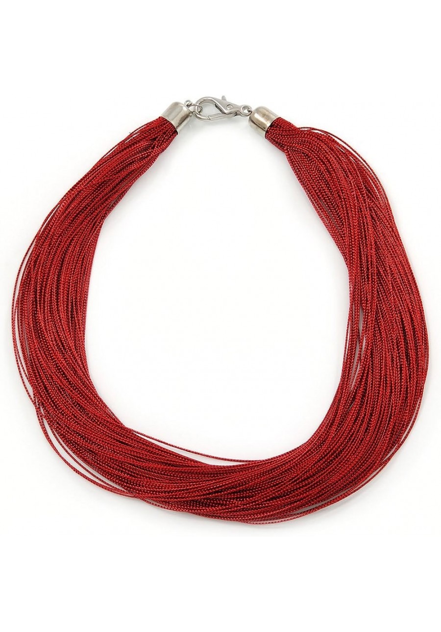 Multistrand Dark Red Silk Cord Necklace in Silver Tone - 40cm L $18.77 Chains