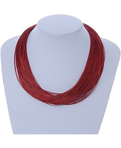 Multistrand Dark Red Silk Cord Necklace in Silver Tone - 40cm L $18.77 Chains