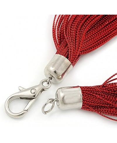 Multistrand Dark Red Silk Cord Necklace in Silver Tone - 40cm L $18.77 Chains