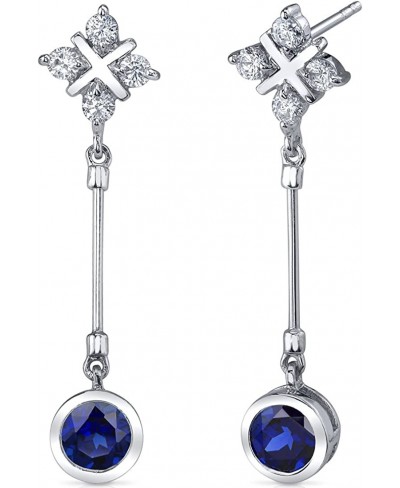 Created Sapphire Dangle Earrings Sterling Silver 2.50 Carats $22.36 Drop & Dangle