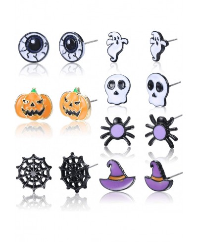 Halloween Earrings 7 Pairs Mixed Halloween Theme Stainless Steel Stud Earrings for Women Skull Spider Ghost Eyeball Pumpkin E...