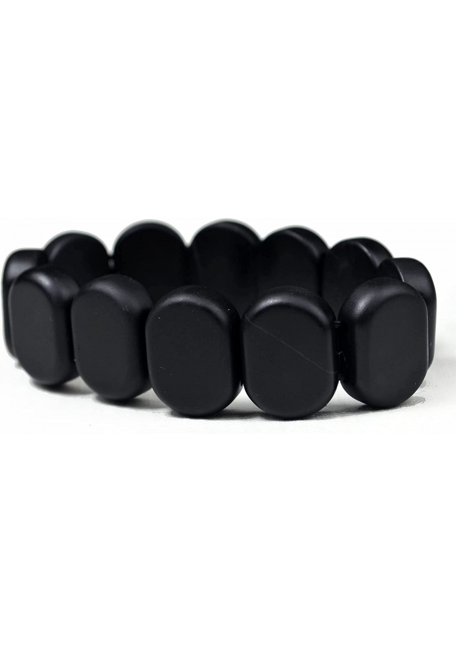 Bian Stone Bracelet Flat Beads Black Stone Needle Hand Row Fashion Massage Stretch Elastic String $12.54 Stretch