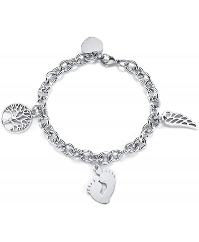 Women Charm Beads Bracelet Tree of Life Heart Wing Feet Dangle Charm Bracelets Stainless Steel Link Chain Jewelry for Women M...