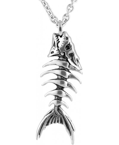 Silver-Toned Stainless Steel Fish Bones Necklace with Pendant (17" - 19" Adjustable Chain) $27.19 Pendant Necklaces