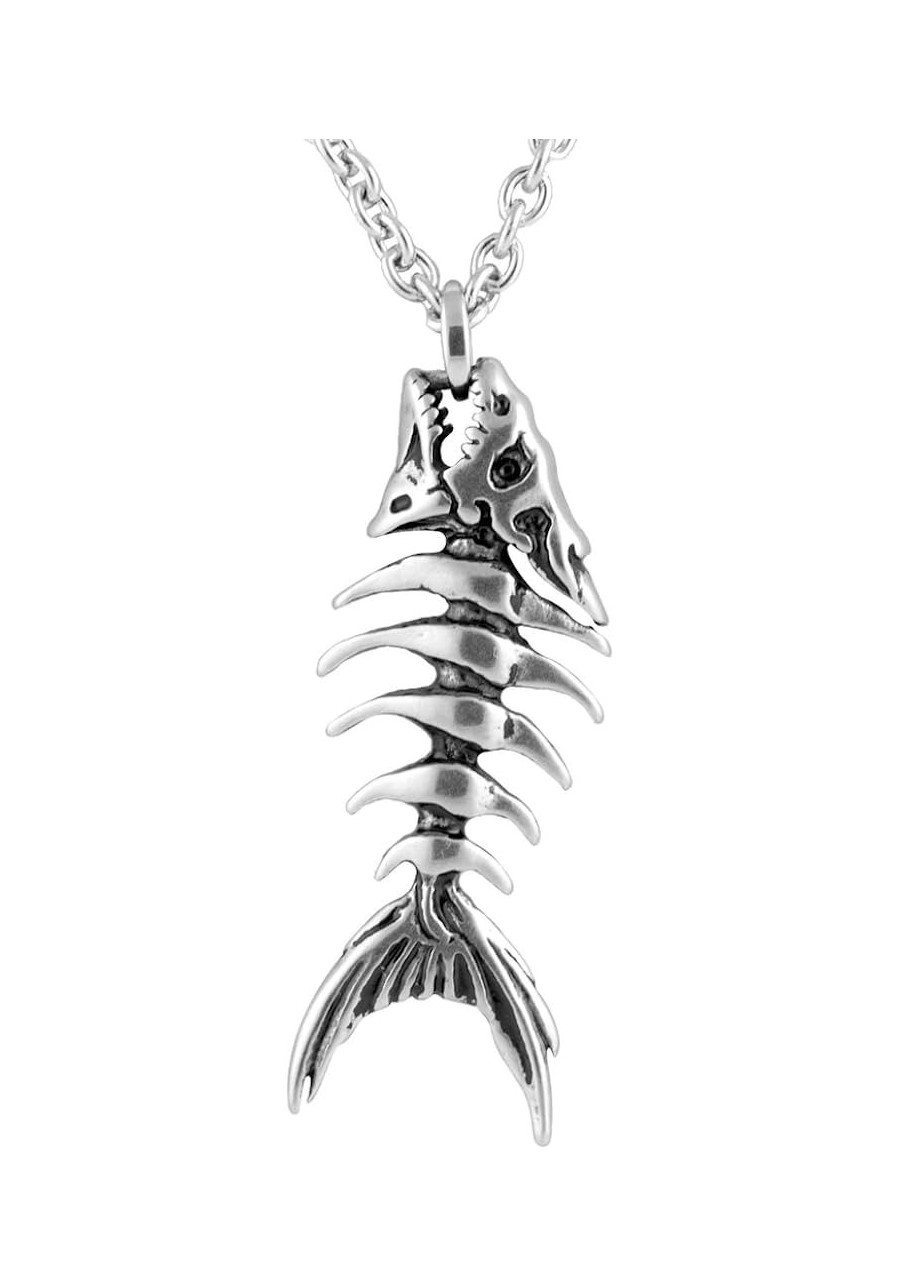 Silver-Toned Stainless Steel Fish Bones Necklace with Pendant (17" - 19" Adjustable Chain) $27.19 Pendant Necklaces