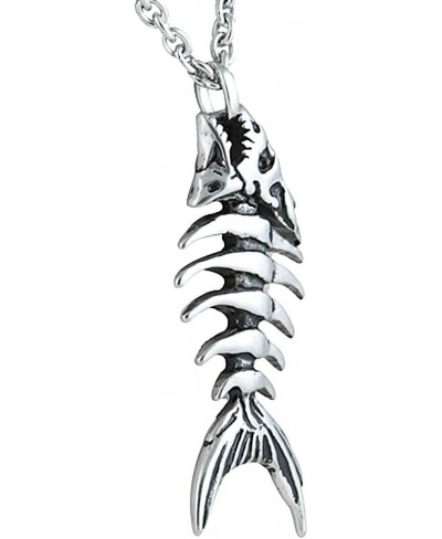 Silver-Toned Stainless Steel Fish Bones Necklace with Pendant (17" - 19" Adjustable Chain) $27.19 Pendant Necklaces