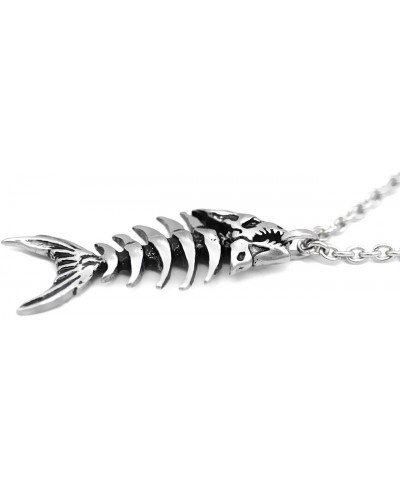 Silver-Toned Stainless Steel Fish Bones Necklace with Pendant (17" - 19" Adjustable Chain) $27.19 Pendant Necklaces