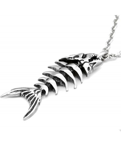 Silver-Toned Stainless Steel Fish Bones Necklace with Pendant (17" - 19" Adjustable Chain) $27.19 Pendant Necklaces