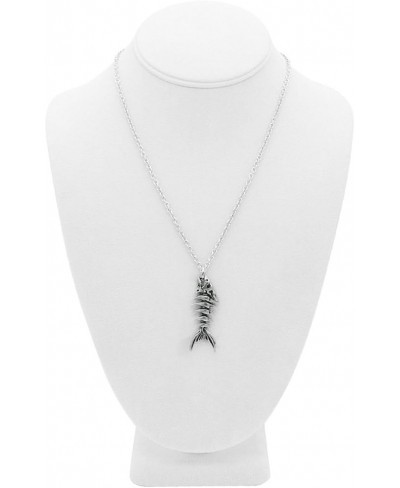 Silver-Toned Stainless Steel Fish Bones Necklace with Pendant (17" - 19" Adjustable Chain) $27.19 Pendant Necklaces