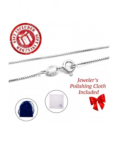 Italian Sterling Silver 1MM Box Chain Silver Polishing Cloth Included Sterling Silver Chain Necklace with Spring Clasp Sturdy...