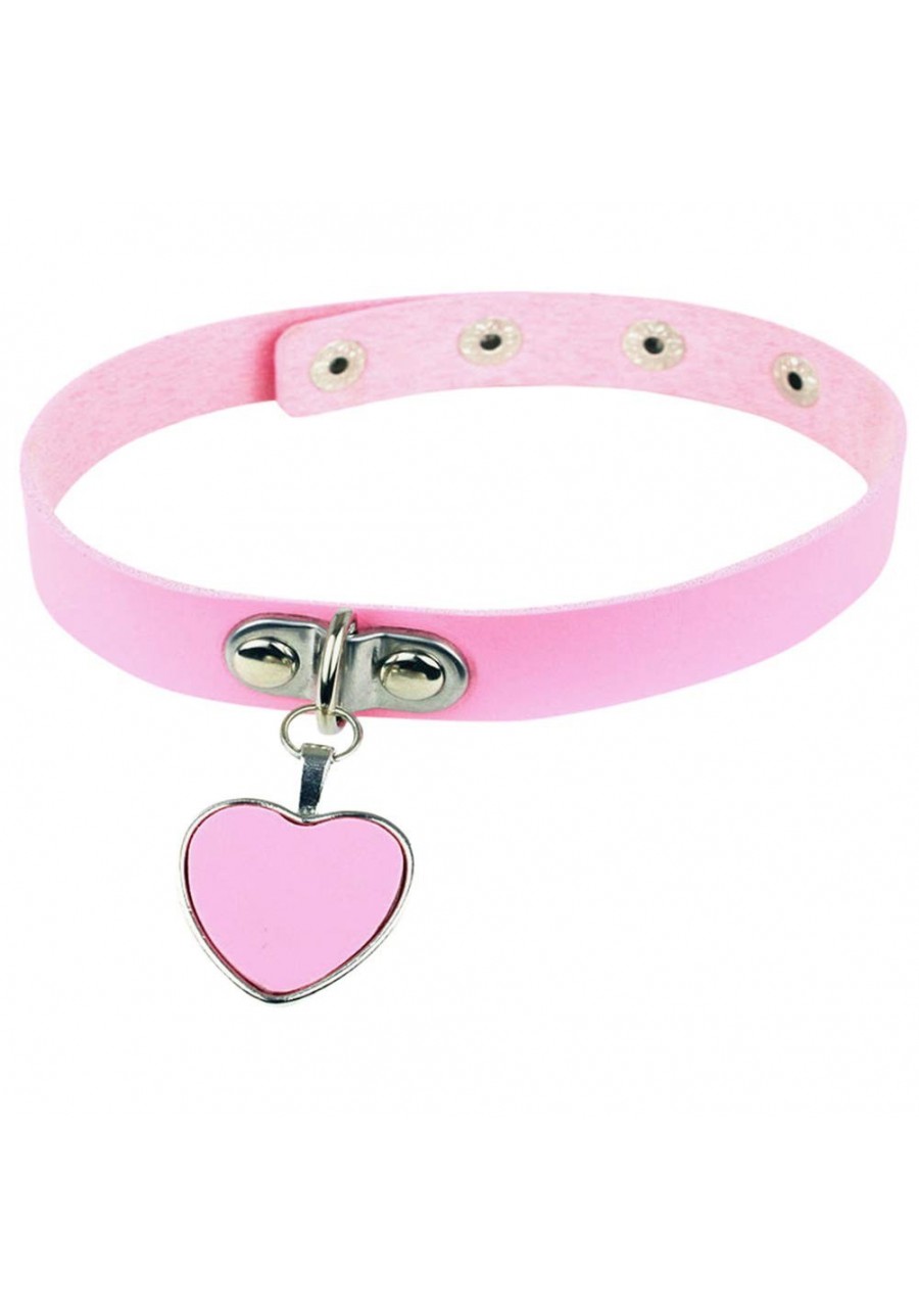 Fashion Cool Rock Style Steampunk Punk Goth Heart-Shape Pendant Link PU Leather Collar Choker Necklace(Pink) $10.52 Chokers