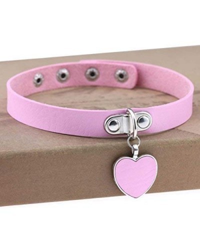 Fashion Cool Rock Style Steampunk Punk Goth Heart-Shape Pendant Link PU Leather Collar Choker Necklace(Pink) $10.52 Chokers