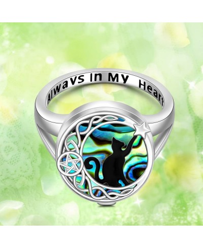 Black Cat Cremation Ring Pet Urn Rings for Ashes for Women Girls Sterling Silver Remembrance Celtic Moon Abalone Keepsake Mem...