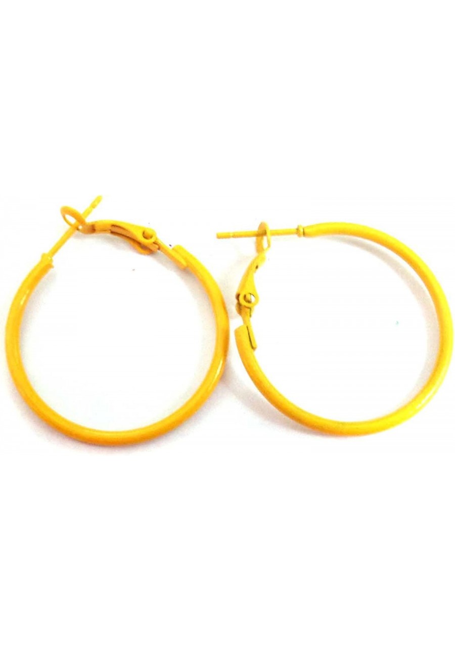 Bright Yellow Hoop Earrings Simple Thin Hoop Earrings 1 Inch Hoop Earrings $10.25 Hoop