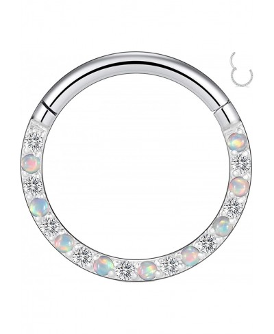 16G Opal CZ Septum Rings Hoop Nose Ring Lip Rings Horseshoe Stainless Steel Hinged Segment Ring Seamless Clicker Ring Cartila...