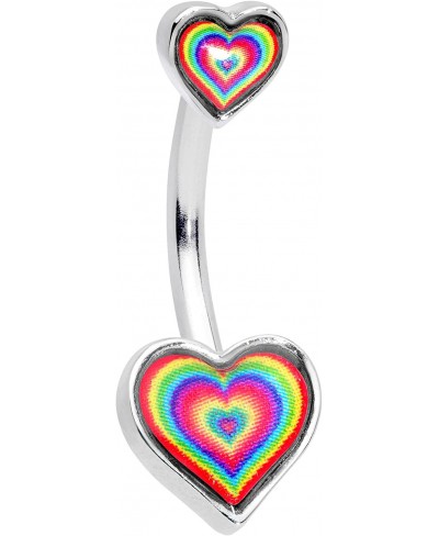 Womens Steel Navel Ring Piercing Rainbow Tie Dye Hearts Double Mount Belly Button Ring $23.04 Piercing Jewelry