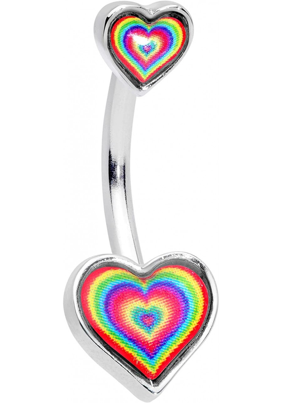 Womens Steel Navel Ring Piercing Rainbow Tie Dye Hearts Double Mount Belly Button Ring $23.04 Piercing Jewelry