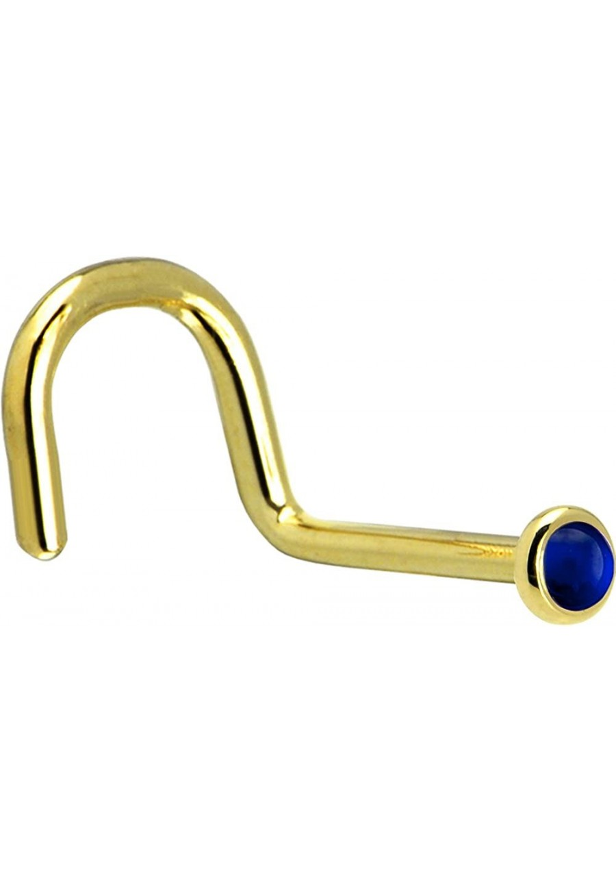 Solid 14k Yellow Gold 2mm Genuine Sapphire Right Nose Stud Screw 18 Gauge 1/4 $41.07 Piercing Jewelry