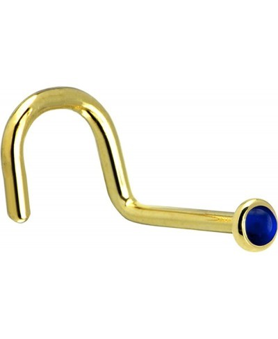 Solid 14k Yellow Gold 2mm Genuine Sapphire Right Nose Stud Screw 18 Gauge 1/4 $41.07 Piercing Jewelry