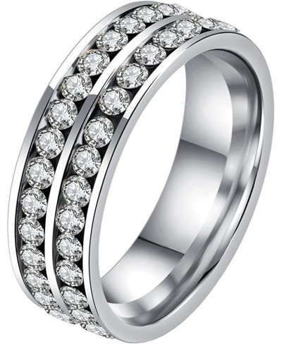 Women's Stainless Steel Double Rows Cubic Zirconia Round Cut CZ Ring Eternity Wedding Band $8.25 Eternity Rings