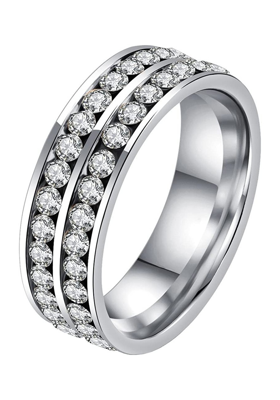 Women's Stainless Steel Double Rows Cubic Zirconia Round Cut CZ Ring Eternity Wedding Band $8.25 Eternity Rings