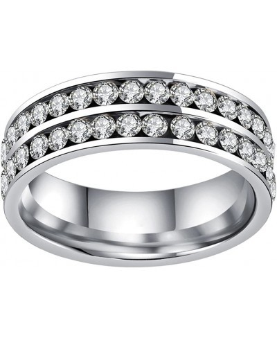 Women's Stainless Steel Double Rows Cubic Zirconia Round Cut CZ Ring Eternity Wedding Band $8.25 Eternity Rings