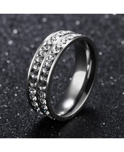 Women's Stainless Steel Double Rows Cubic Zirconia Round Cut CZ Ring Eternity Wedding Band $8.25 Eternity Rings