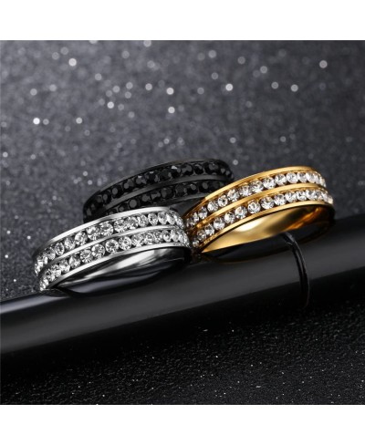 Women's Stainless Steel Double Rows Cubic Zirconia Round Cut CZ Ring Eternity Wedding Band $8.25 Eternity Rings