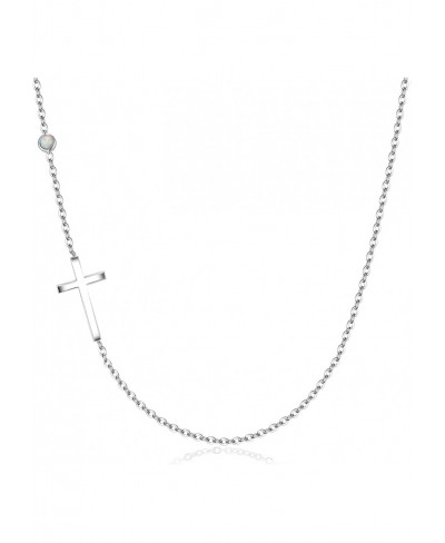 925 Sterling Silver Sideways Cross Necklace Double Heart Sideways Necklace Dainty Created Opal Fine Jewelry for Women Gifts F...