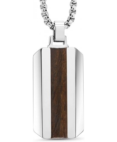 DOG TAG NECKLACE - Tungsten with Walnut Veneer Inlay on 3mm Stainless Steel Box Chain $31.17 Pendants & Coins