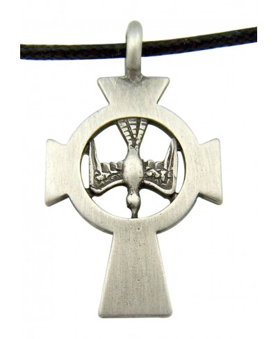 Religious Gift 1 1/2 Inch Pewter Maltese Cross with Holy Spirit Dove Center Medal with Adjustable Cord Chain Necklace $15.37 ...