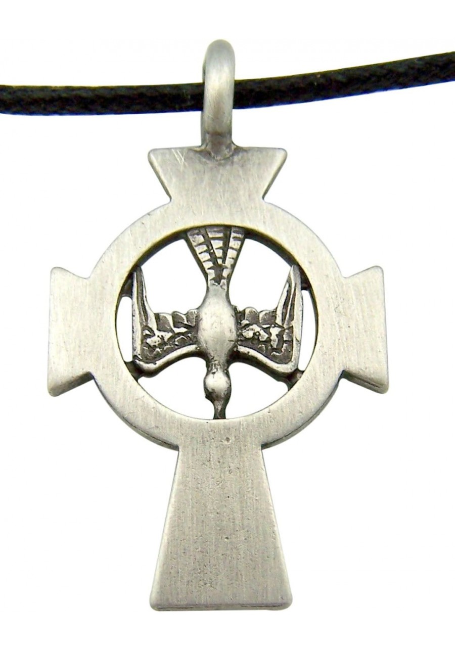 Religious Gift 1 1/2 Inch Pewter Maltese Cross with Holy Spirit Dove Center Medal with Adjustable Cord Chain Necklace $15.37 ...