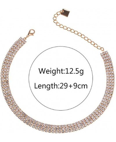 3 Rows Adjustable White Rhinestone Plated Gold Choker Necklace for Women $8.84 Chokers