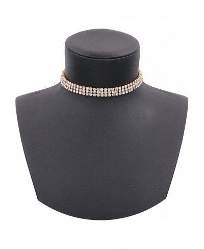 3 Rows Adjustable White Rhinestone Plated Gold Choker Necklace for Women $8.84 Chokers