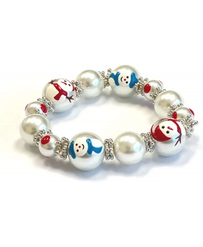 3D Hand Painted Glass Beads Christmas Stretch Bracelet in Bag Snowman $13.88 Stretch