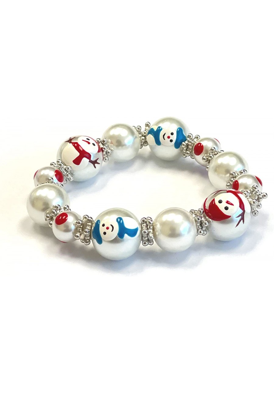 3D Hand Painted Glass Beads Christmas Stretch Bracelet in Bag Snowman $13.88 Stretch