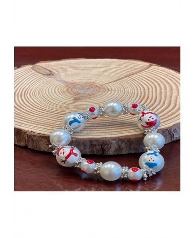 3D Hand Painted Glass Beads Christmas Stretch Bracelet in Bag Snowman $13.88 Stretch