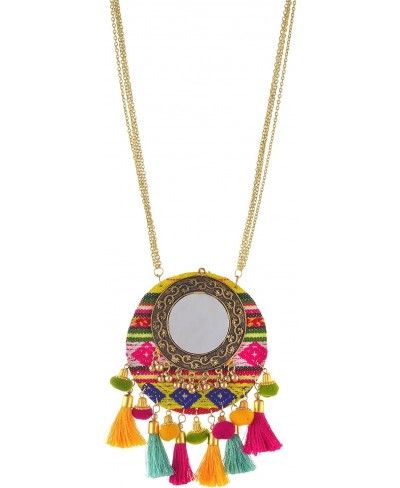 Jewellery Round Pendant Necklace with Mirrors Tassels Pompoms $39.72 Pendants & Coins
