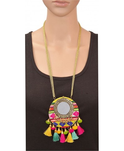 Jewellery Round Pendant Necklace with Mirrors Tassels Pompoms $39.72 Pendants & Coins