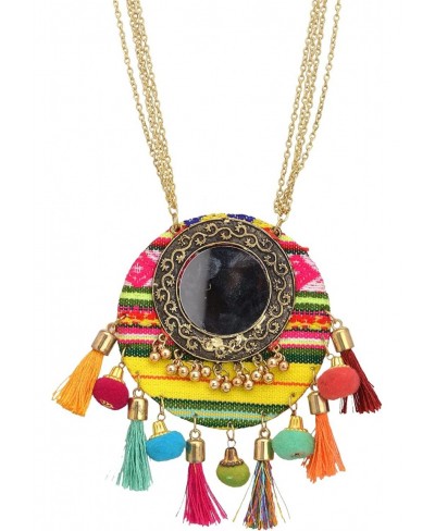 Jewellery Round Pendant Necklace with Mirrors Tassels Pompoms $39.72 Pendants & Coins