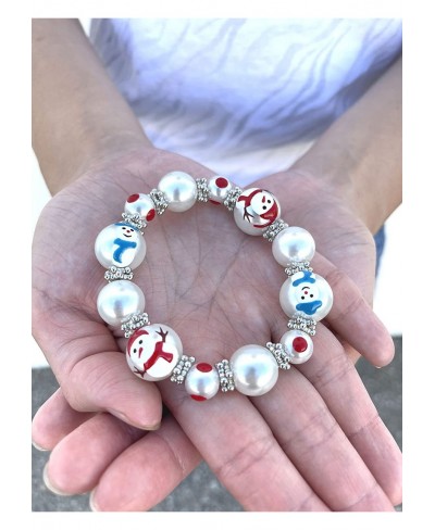 3D Hand Painted Glass Beads Christmas Stretch Bracelet in Bag Snowman $13.88 Stretch