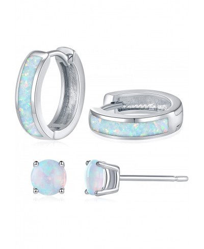 Opal Stud Hoop Earrings Set - Hypoallergenic Small Hoops Earrings for Women Girls Sensitive Ears $13.64 Hoop