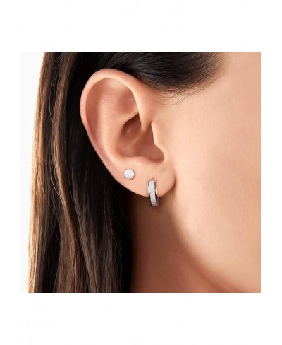 Opal Stud Hoop Earrings Set - Hypoallergenic Small Hoops Earrings for Women Girls Sensitive Ears $13.64 Hoop