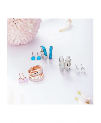 Opal Stud Hoop Earrings Set - Hypoallergenic Small Hoops Earrings for Women Girls Sensitive Ears $13.64 Hoop