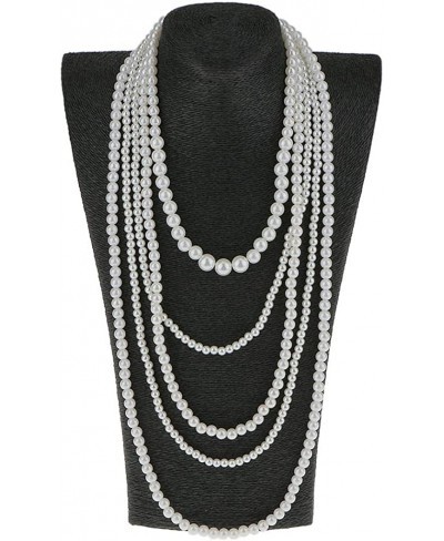 Women Long Multi Layer String Faux Pearls Beads Strand Necklace White Beaded $15.12 Pearl Strands