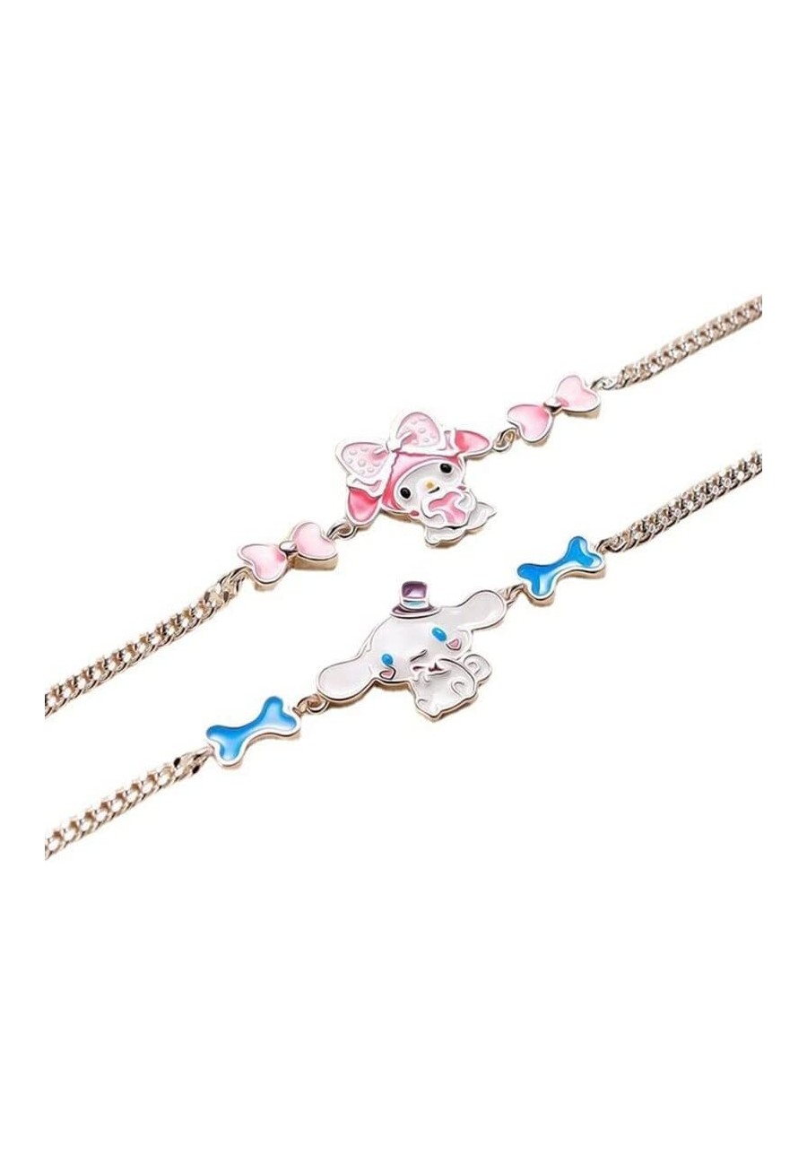 2Pcs Anime My Melôdý Kawaii Bracelet- Necklace Cinnamoroll Plush Cartoon Cute Doll Cupronickel Silver-Plated Bracelet Anime B...